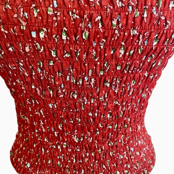 Lucky Brand Red Ditsy Floral Ruffled Crop Smocked Cami Tank LARGE Y2K Coquette - Picture 6 of 9